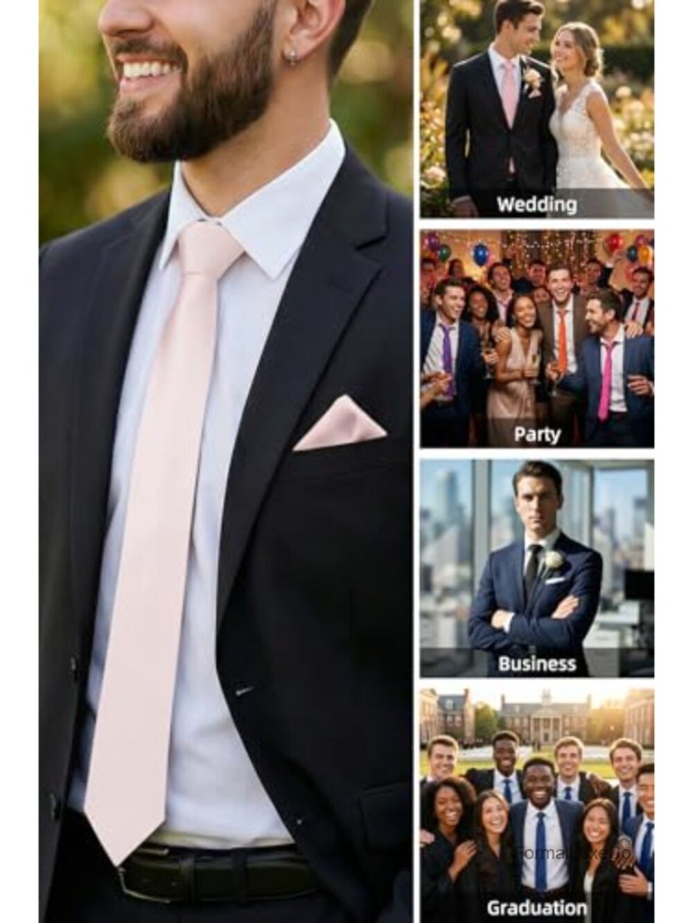 Men's Solid Silk Tie & Pocket Square Set with Satin Finish - Formal Accessory - Picture 4 of 6
